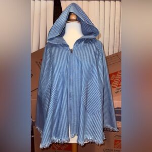 Comme usa Striped denim blue poncho shawl cape jacket s/m